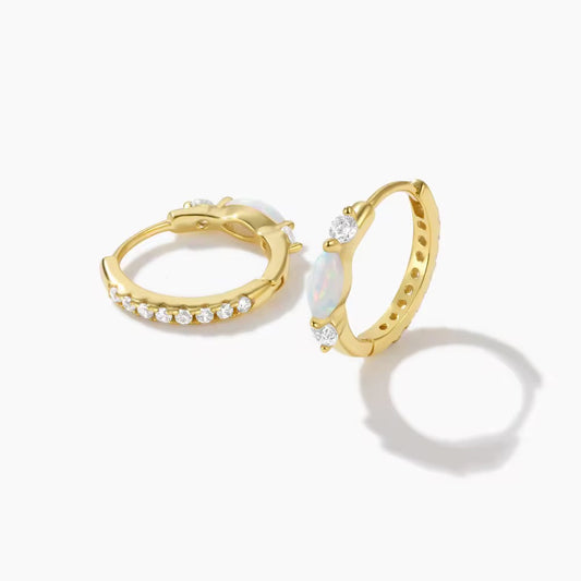 Opal and Cubic Zirconia Hoop Earrings