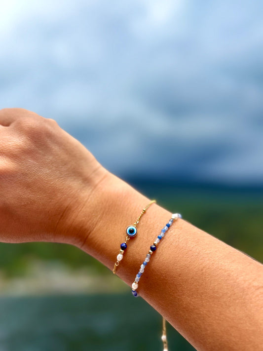 Evil Eye Lapis Lazuli & Rice Pearl