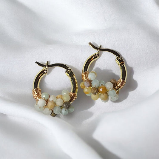 Elegant Natural Crystals wrapped 15mm hoops