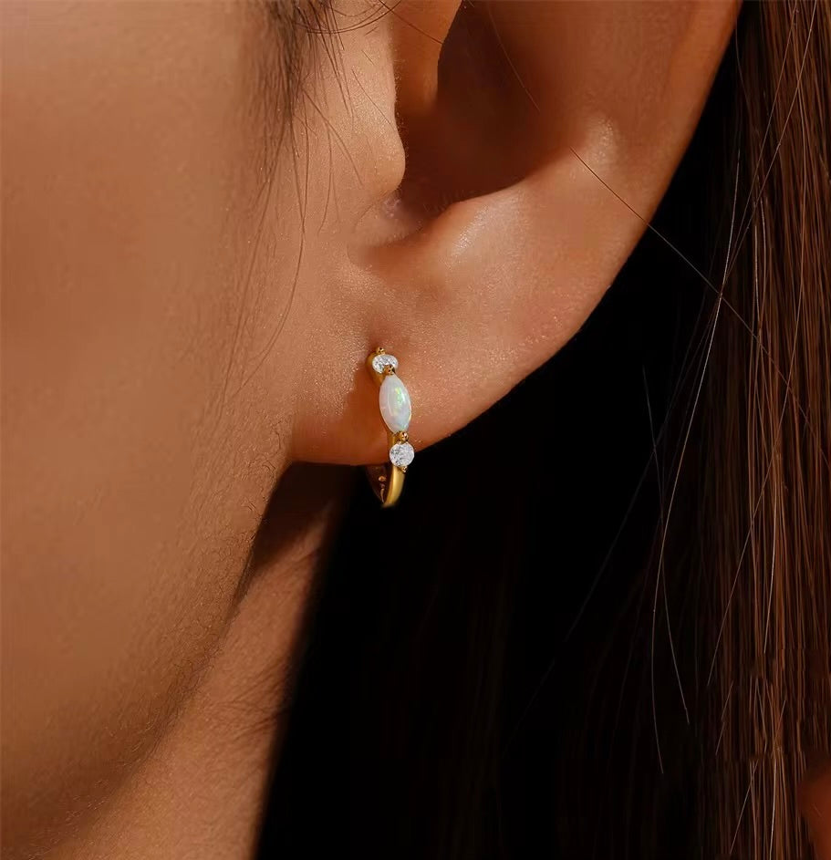 Opal and Cubic Zirconia Hoop Earrings