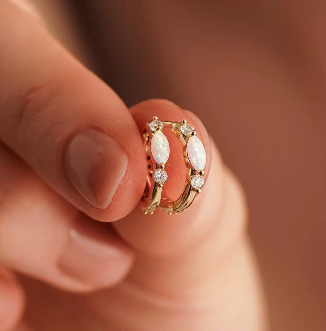 Opal and Cubic Zirconia Hoop Earrings