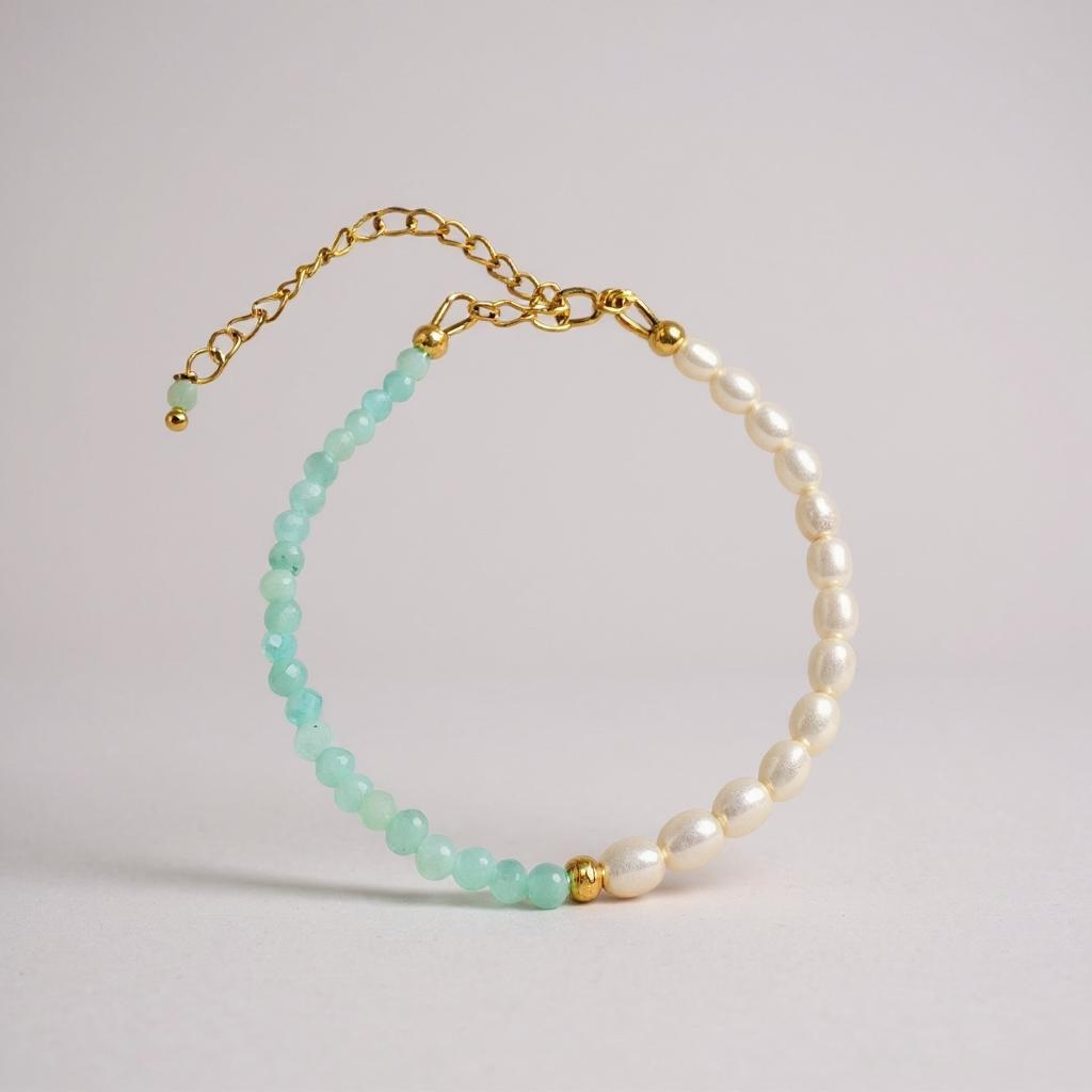 Healing Stone and Pearl Adjustable bracelet