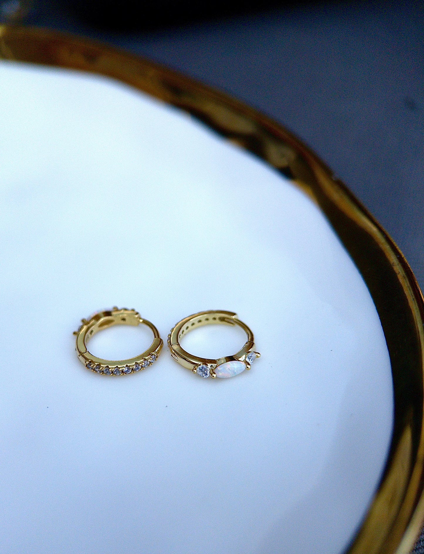 Opal and Cubic Zirconia Hoop Earrings