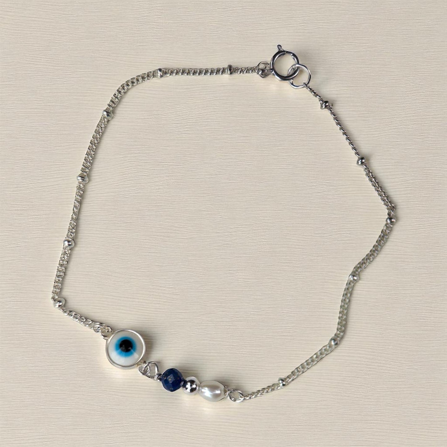 Evil Eye Lapis Lazuli & Rice Pearl