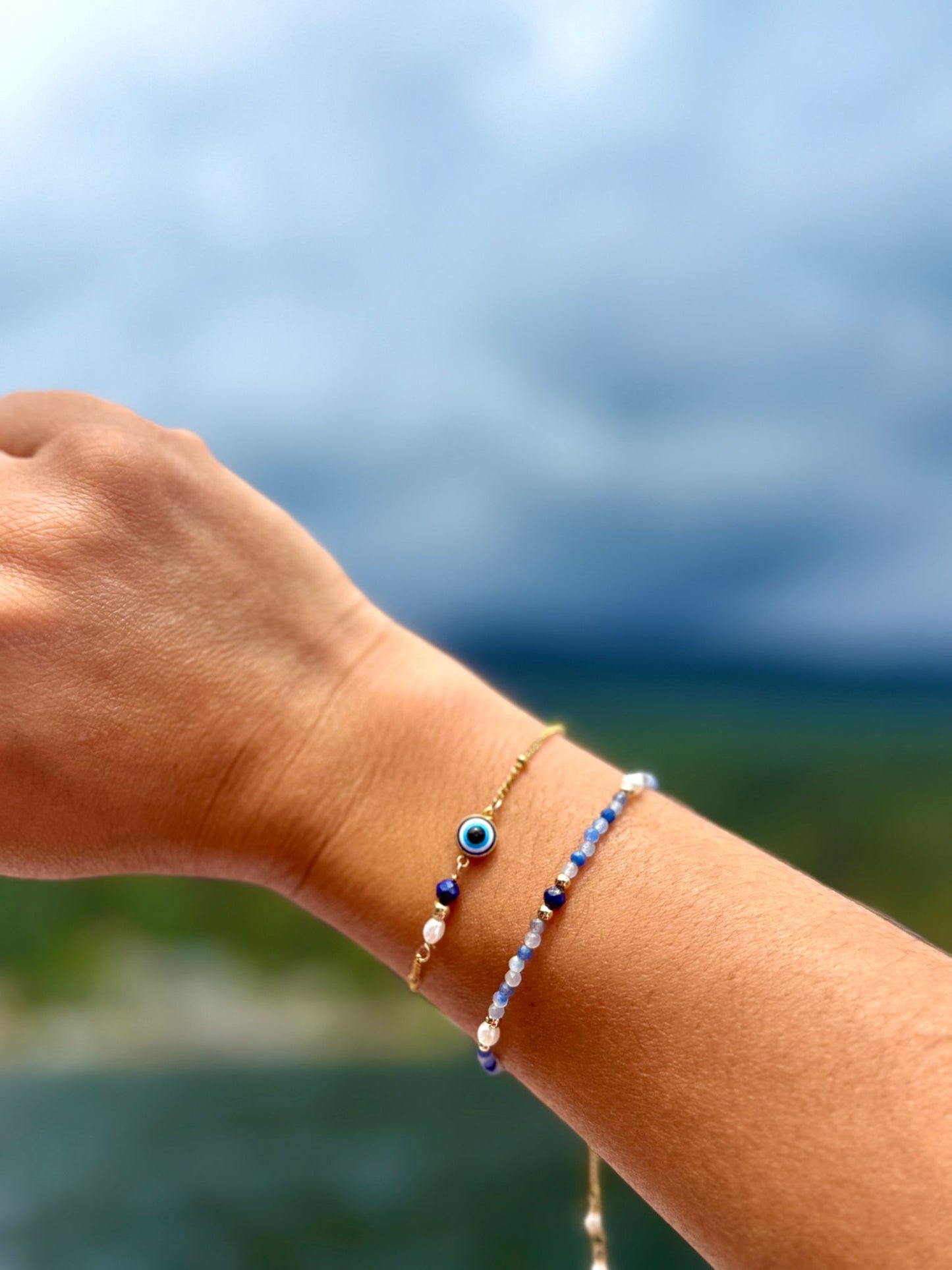 Evil Eye Lapis Lazuli & Rice Pearl