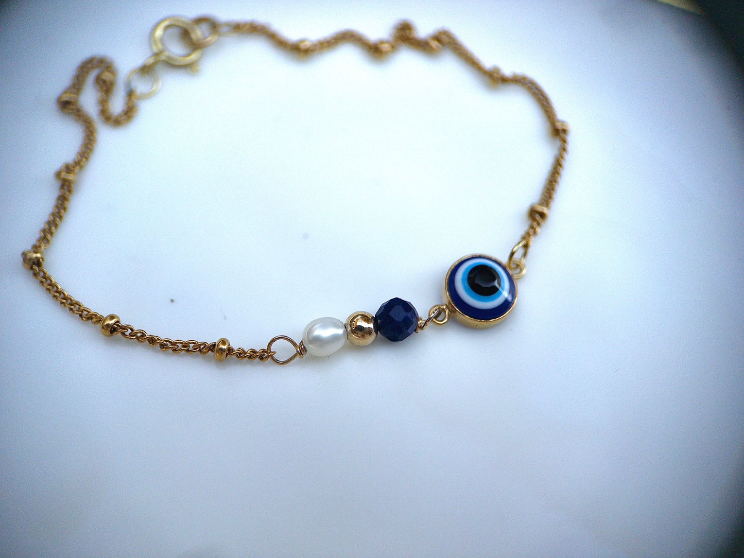 Evil Eye Lapis Lazuli & Rice Pearl