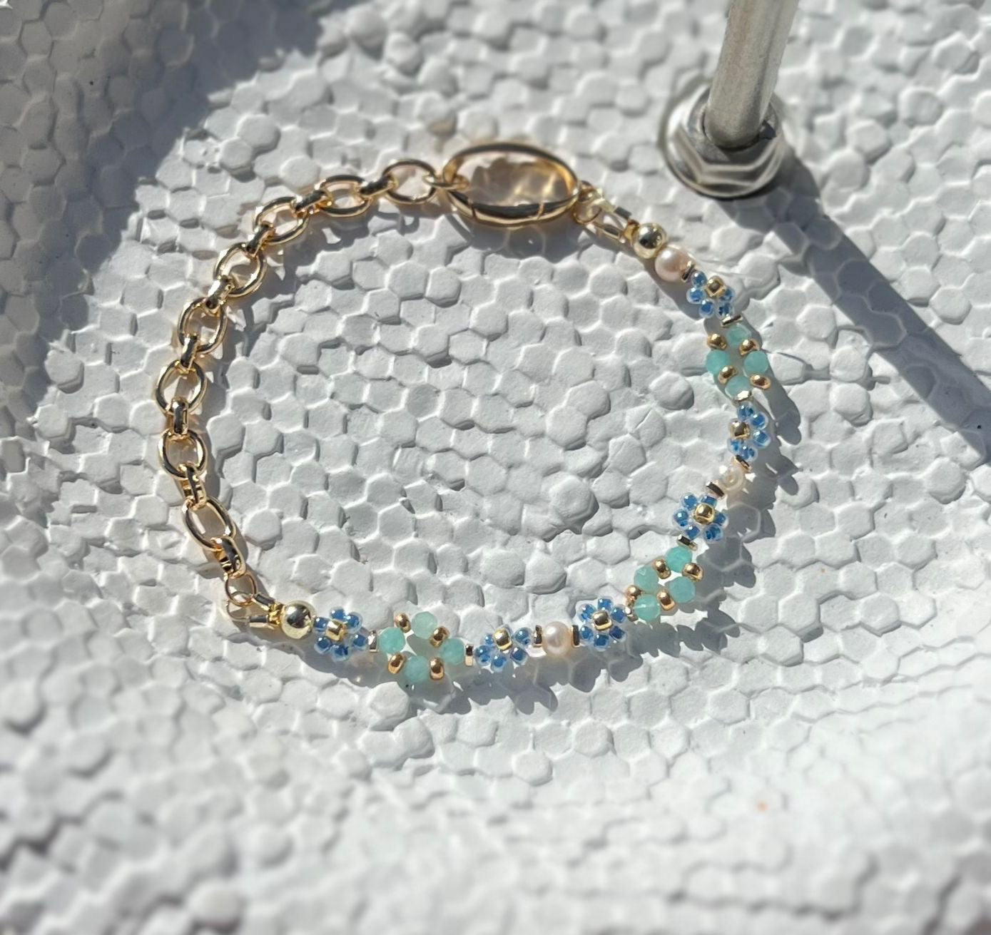 Blue Tone & Fresh Water Pearl Chain Bracelet